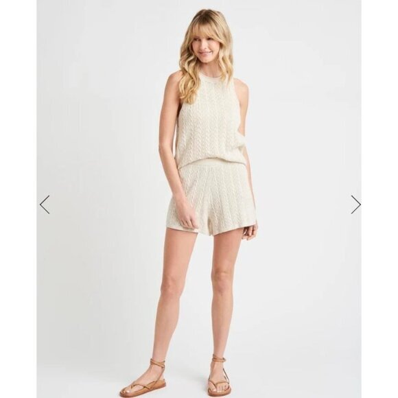 Splendid Crochet Shorts Mid-Rise Peachskin Fabric Cream Fully Lined MSRP $118 - Picture 1 of 11